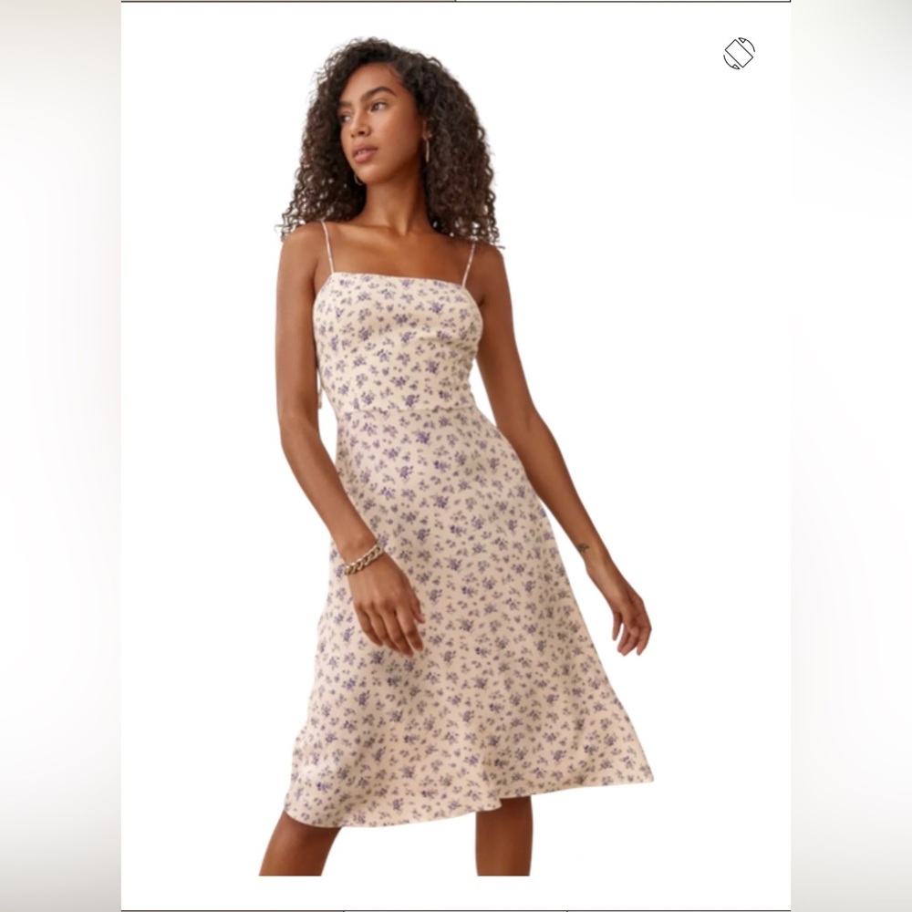 Reformation Peach Cream and Blue Floral Dress size 8